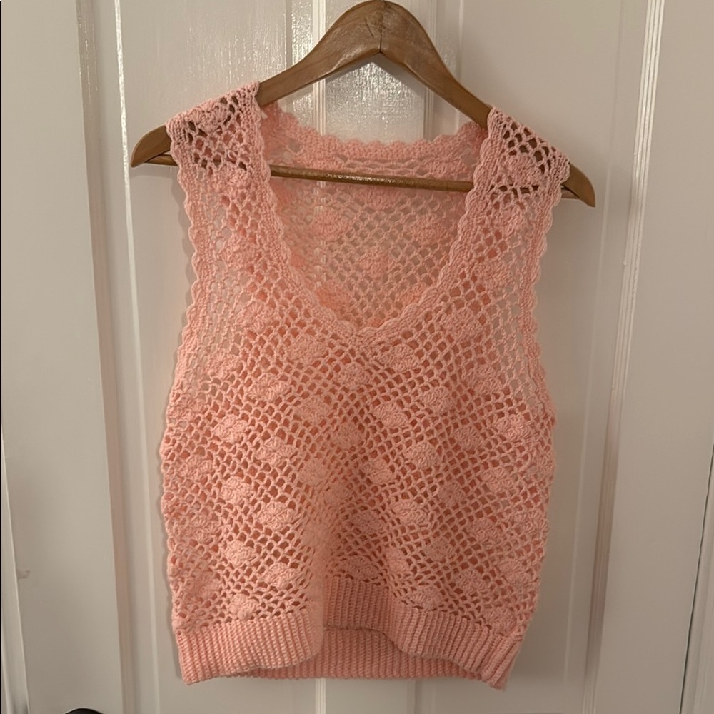 Elegant Pink Crochet Sleeveless Top